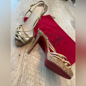Christian Louboutin Gold Strappy Heels with Red Soles